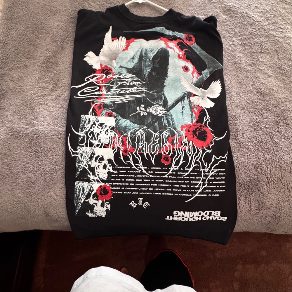 Civil Regime “Blooming”Black Graphic Tee with Red Accents
